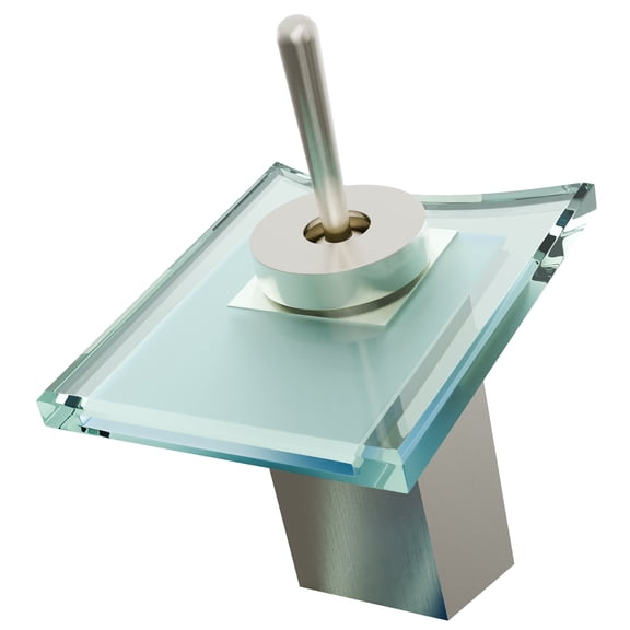 Novatto GF-010BN-C Monroe Single Lever Waterfall Lav Faucet, PVD Brushed Nickel/ Clear Glass