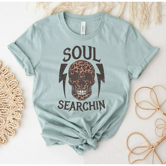 Soul Searching T-shirt Skulls Shirt Cheetah Gift Leopard Skull Top Halloween Tee Rock T-shirts Hippie Vibes Shirts Girl Power