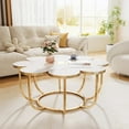 thumbnail image 4 of White and Gold Coffee Table, 39.37-Inch Modern Flower-Shaped Coffee Table with Faux Marble Tabletop, 4 of 7
