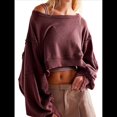 thumbnail image 3 of Sudadera Corta para Mujer, Cuello Redondo, Larga, Talla Grande, Otoño-Invierno 2025, Estilo Jersey Holgado. Vino Tinto M, 3 of 8