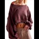 thumbnail image 3 of Sudadera Corta para Mujer, Cuello Redondo, Larga, Talla Grande, Otoño-Invierno 2025, Estilo Jersey Holgado. Vino Tinto M, 3 of 8
