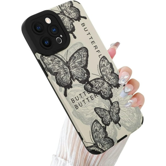 Compatible with iPhone 12 Pro Max 6.7 Inch 2020 White Silicone Butterfly Case, Soft TPU Anti Bump Silicone Case Cute Butterfly Pattern Design for Female Girls