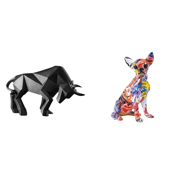 Estatua moderna de resina de toro y perro colorido, figura abstracta coleccionable de animal, adorno para entrada, mesa, escritorio, estante, oficina,