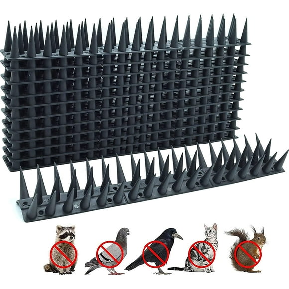 Zshan Bird Spikes, BLACK 12 Pcs Anti Pigeon Spikes 4Meter 3 Rows of Plastic Animal Defense for Cats, Sparrows, Windowsills, Roofs