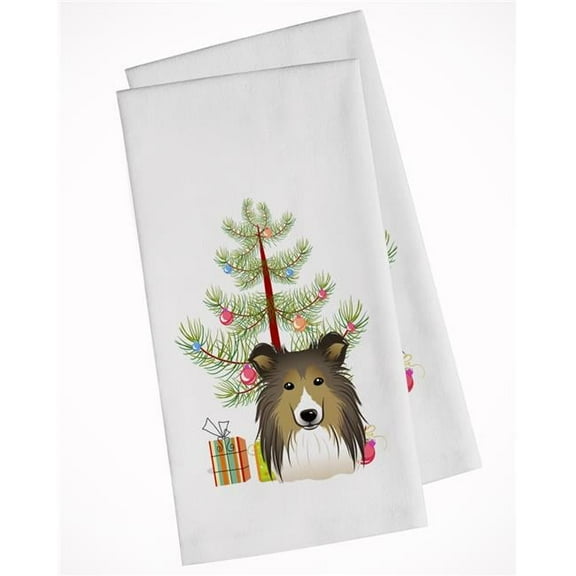 Christmas Tree & Sheltie White Kitchen Towel - Set of 2