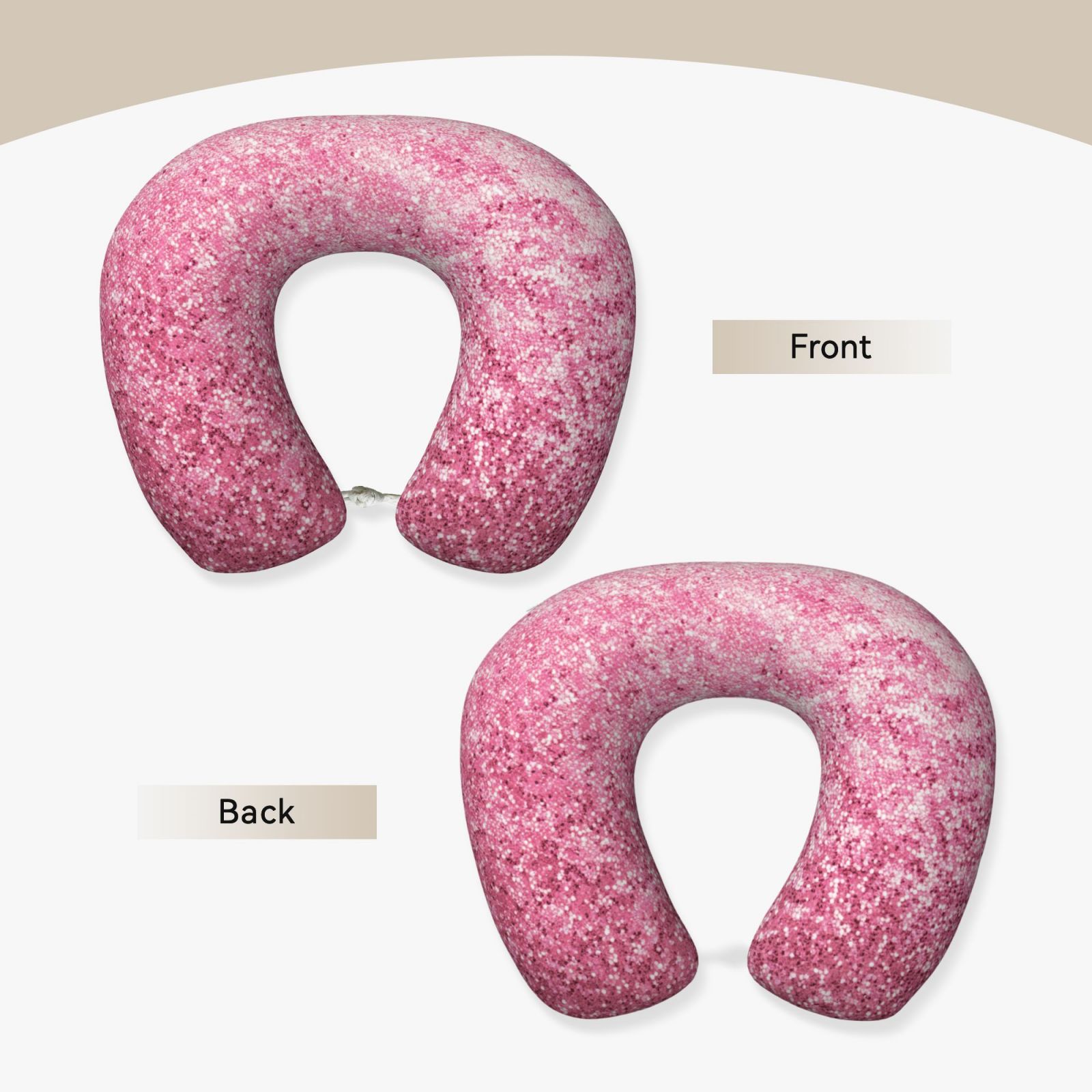 Xecao Pink Glitter Print Memory Foam Cervical Neck Pillow Versatile U-Shaped Pillows for Home,Office,Camping,Travelling,Soft Washable Cover