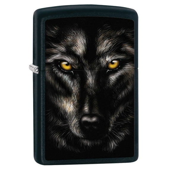 Zippo Lighter: Wolf Face - Black Matte 79578