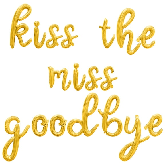 Cursive Script Letter Balloons - KISS THE MISS GOODBYE 16" Inch Alphabet Letters Foil Mylar Balloon Bachelorette or Bridal Shower Party Banner (Gold)
