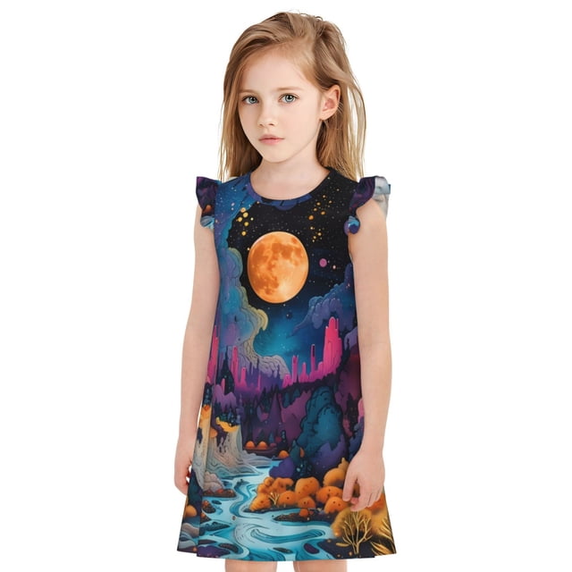 Balery Fantasy Cosmic Landscape Camisón de princesa para niñas, pijama de algodón con mangas abullonadas, suave y bonito.-X-Large