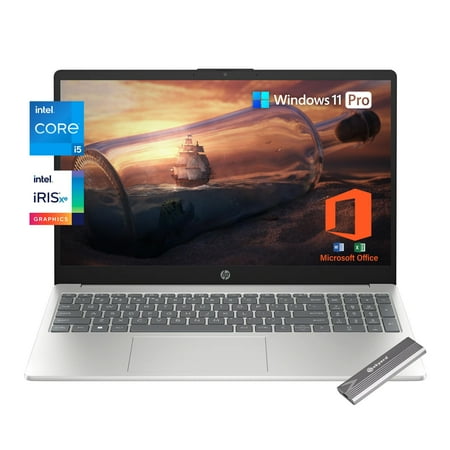 HP 15.6" FHD Laptop - Intel Core i5-1235U, 64GB RAM, 1.5TB SSD (1TB Internal + 512GB External), Windows 11 Pro, Wi-Fi6, Type-C, Silver