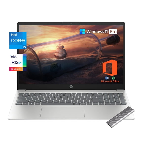 HP 15.6" FHD Laptop - Intel Core i5-1235U, 64GB RAM, 1.5TB SSD (1TB Internal 512GB External), Windows 11 Pro, Wi-Fi6, Type-C, Silver