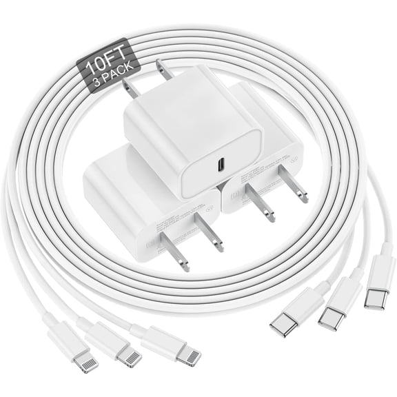 Phone Charger Fast Charging 10 FT, Long USB C to Lighting Cable 10 Foot with 20W USB C Rapid Phone Charger Block, Compatible with iPhone 14 Pro/13Pro Max/12/11Pro/Mini, 3 Pack