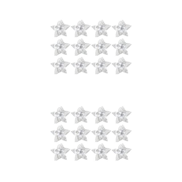 Billuyoard 12 piezas de adornos navideños para el hogar exquisitos y realistas de tela, hechos con flores de imitación de Navidad confiables plata 2Conjunto