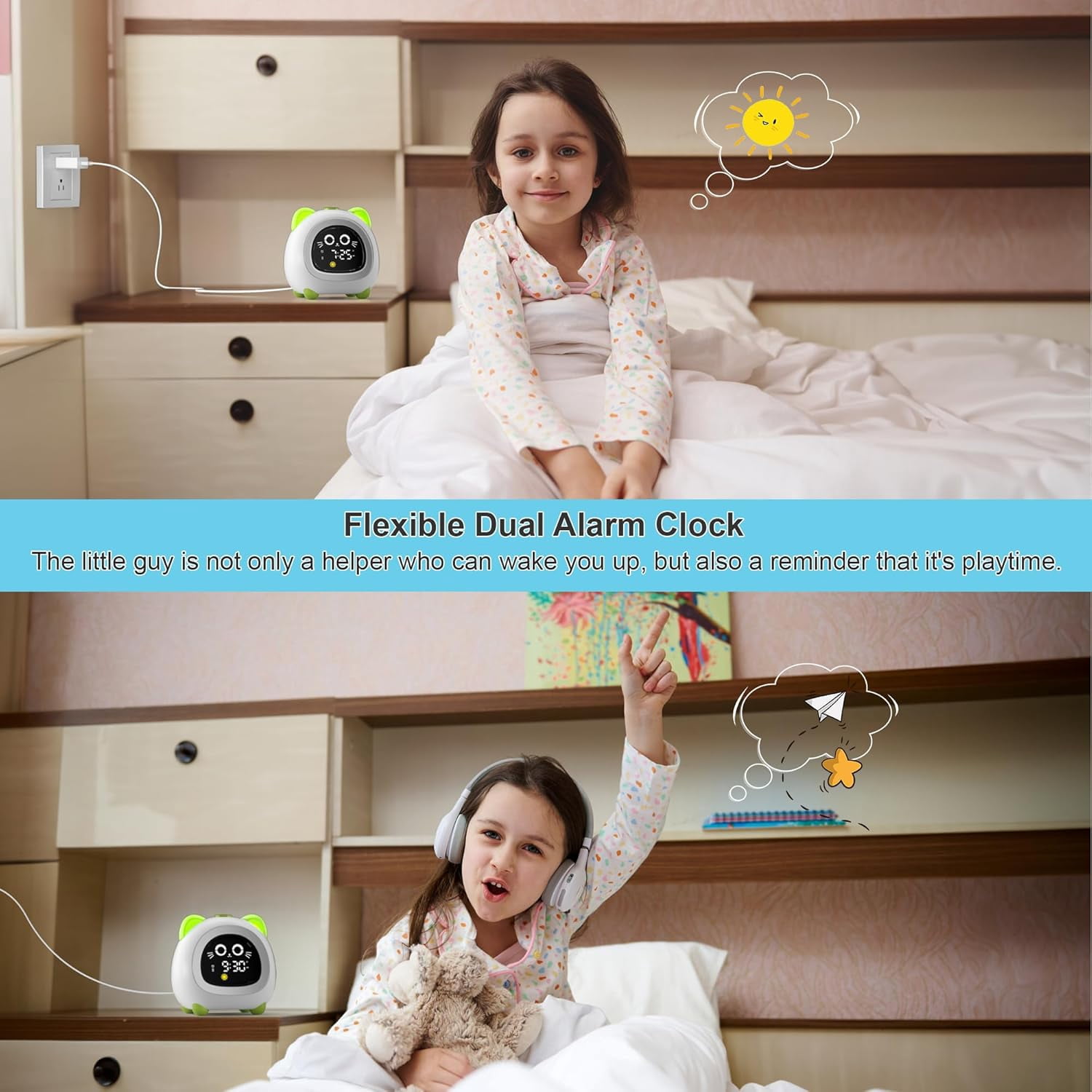 Sailstar OK to Wake Clock with Snooze Mode and 6 Colors Night Light, Cat Kids Alarm Clock for Boys and Girls