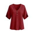 thumbnail image 6 of KyCheLot V Neck Tops for Women Short Sleeve Flare Sleeve Slit Hem Solid Color Tops Comfy Casual Summer Clothes, 6 of 7
