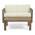 thumbnail image 5 of GDF Studio Lucia Outdoor Acacia Wood Loveseat and Coffee Table Set with Cushions, Beige and Brown, 5 of 10