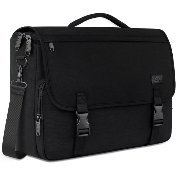 Messenger Bag for Men, Laptop Bag 15.6 Inch, Water Resistant Canvas Shoulder Bag Nylon Crossbody Bag for Women with Detachable Shoulder Strap Black