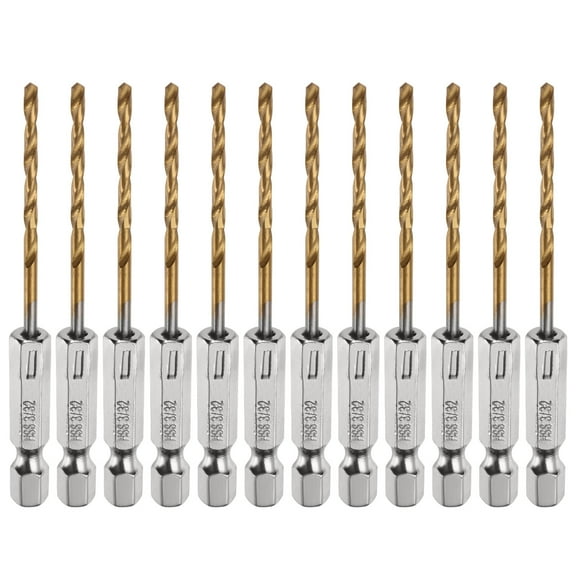 Uxcell 12pack Hex Shank Drill Bit 3/32" M35 High Speed Steel Titanium Coated Twist Drill Bit 76.5mm Long with 1/4" Shank