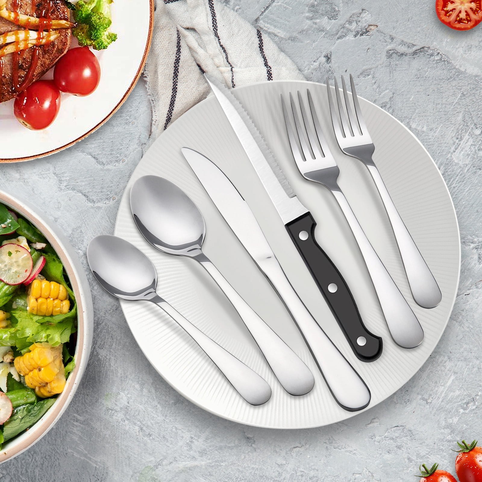 Koomade 48-Piece Stainless Steel Flatware Set for 8 with Steak Knives, Mirror Polished, Dishwasher Safe, Ideal for Home, Kitchen, Restaurant, and Hotel Use
