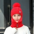 thumbnail image 5 of Bibifish Womens Red Knit Trapper Hat Pom-Pom & Zipper Mask Warm Soft One-Piece Casual Winter Outdoor Cold-Weather Protective Hat, 5 of 7