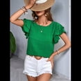 thumbnail image 4 of Camisas de Verano para Mujer, con Volantes, Corta, Cuello Redondo, con Textura, Elegantes Blusas de Negocios para Mujer, Elegantes e Informales Verde Verde L, 4 of 8