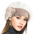 thumbnail image 1 of Boina francesa VECRY para mujer, 100% lana, boina floral, vestido, gorro de invierno (crema angoleña), 1 of 2