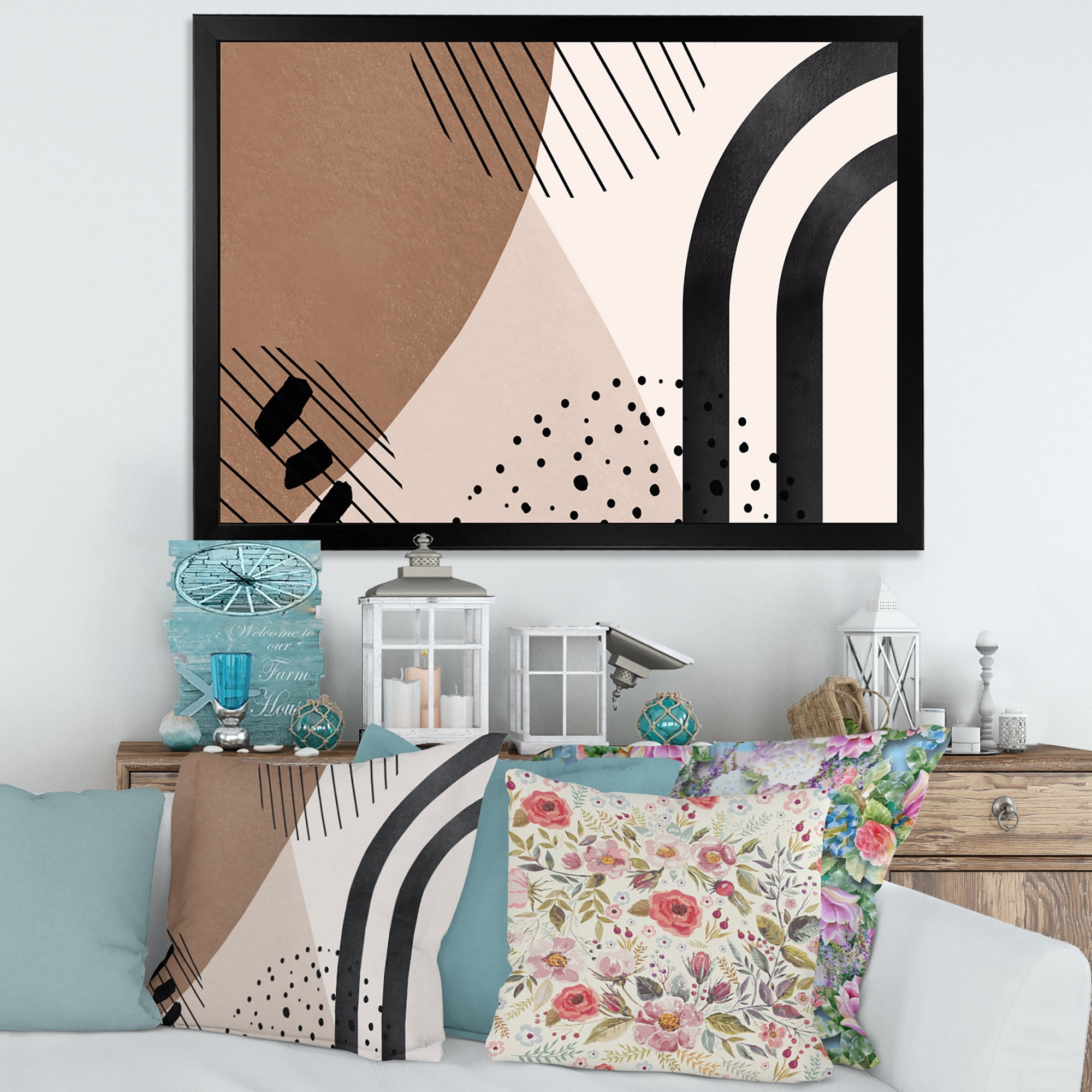 Designart 'Abstract Ivory Shapes and Shapes in Terracotta I' Modern Framed Art Print