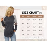 SHIBEVER Women's Long Sleeve Tops Round Neck T-Shirts for Women Fall Fashion Leopard Print Tops Casual Workout Loose Tunics Tops Gray Black Blouses Size L