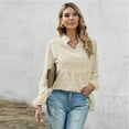 thumbnail image 5 of Fjuchai Women's Long Sleeve V Neck Casual Blouse Solid Color Pullover Loose Tunic Tops T Shirt S-XXL, 5 of 9
