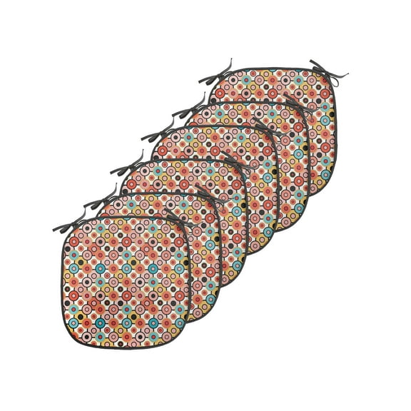 Psychedelic Chair Seating Cushion, Vintage Style Colorful Nested Circles Psychedelic Bubbles Pattern Art, Soft Seat Pads for Office with Anti-slip Backing, 16"x16", Orange Yellow, by Ambesonne