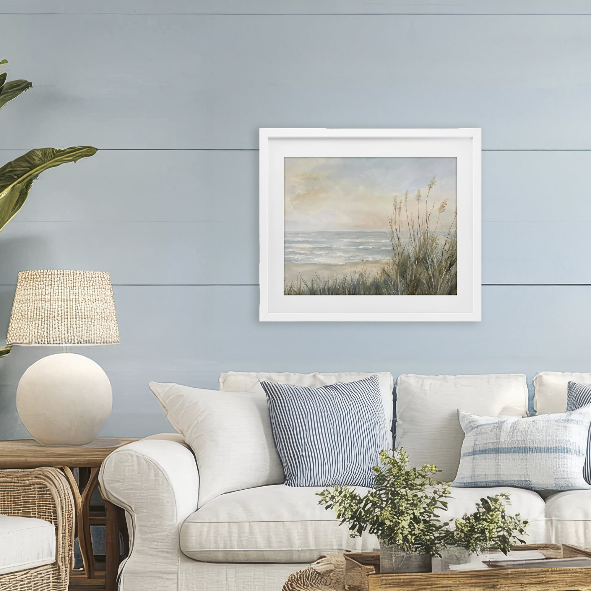 Stupell Industries Scenic Beach Dunes at Dawn White Framed Print Under Glass, design by Petal Prints Design