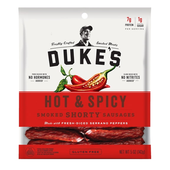 Duke's Smoked Shorty Sausages, Hot & Spicy, 5 Oz (Pack of 8)