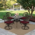 thumbnail image 7 of MEETWARM 5-Piece Outdoor Patio Dining Set, All-Weather Cast Aluminum Patio Conversation Set for Backyard Garden Deck with 4 Cushions Swivel Rocker Chairs and 35.4" Square Table, Chili Red, 7 of 7