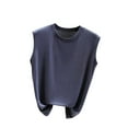 thumbnail image 1 of Mrat Sleeveless T-Shirts Women's Solid Color Round Neck Sleeveless Thin Oversized Base Shirt Casual Versatile Tops Women's Racerback Tank Tops S-265 Navy L, 1 of 5