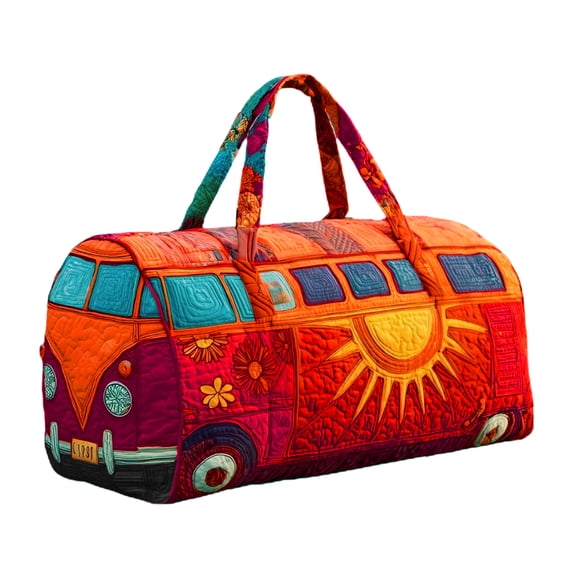 Sunshine Retro Bus 3D Embroidered Canvas Travel Duffel Bag, Large Capacity Unisex handbags for Gym, Sports, and Weekend Trips