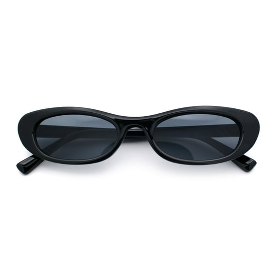 Womens Classy Iconic Narrow Oval Plastic Retro Mod Fashion Sunglasses All Black