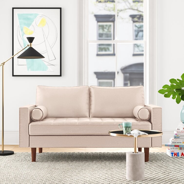 Uspridefurniture Hazen 69.7'' Velvet Square Arm Sofa, Beige
