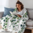 thumbnail image 3 of Eucalyptus Leaves Throw Blanket, Flannel Fleece Blanket with Striped Design for Couch, Summer Botanical Watercolor Soft Breathable All Season Plush Blankets for Sofa Office Bed 50"x60", 3 of 9