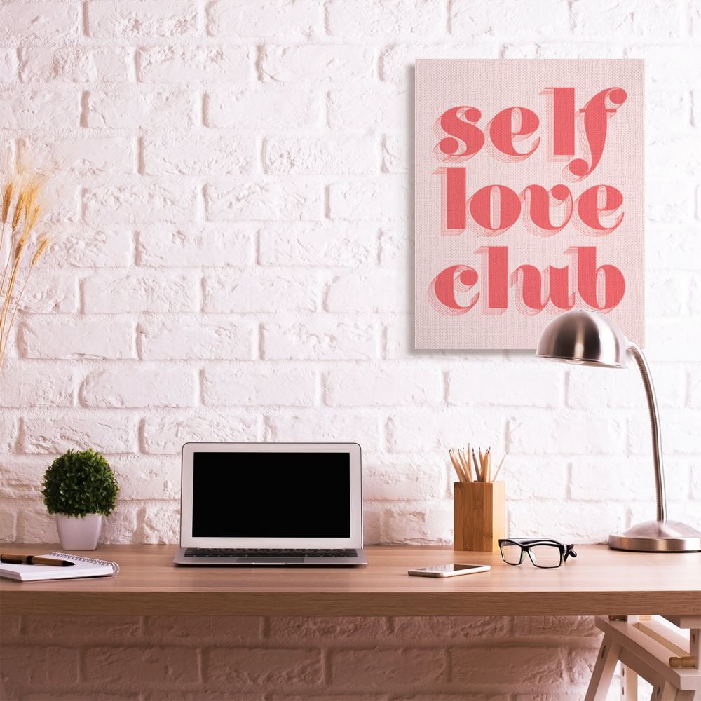 Stupell Industries Self Love Club Quote Bold Pink Red Text Color Pop Canvas Wall Art Design by Daphne Polselli, 30" x 40"