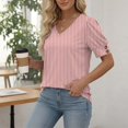 thumbnail image 6 of NMMUED Summer Tops for Women Casual V Neck Shirts Floral Print Short Puff Sleeve Loose Fit Blouses Button Cuffs Boho Tees Trendy Dressy Work Office Outfits Watermelon Red L, 6 of 8