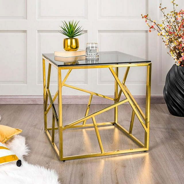 Heavenly Collection | Golden Side Table with a Cube Form for Bedroom and Living room