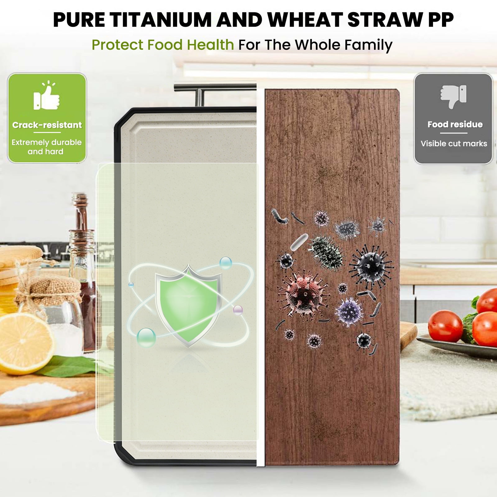 Titanium Cutting Board with Juice Groove – Double-Sided with Titanium & Wheat Straw Surface, BPA-Free, Non-Slip, Dishwasher Safe, Heavy-Duty Kitchen Board