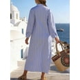 thumbnail image 2 of Blue Striped Long Sleeve Collared Loose Shirt Dress For Women, 2 of 4