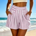 thumbnail image 2 of jjayotai Womens Shorts Elastic Waist Striped Shorts Pleated Wide Leg Beach Shorts Casual Summer Shorts with Pockets, 2 of 6