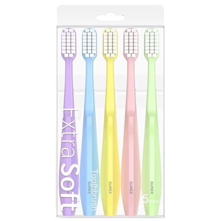 Suree Extra Soft Toothbrush for Sensitive Teeth and Gums, 5 Pack
