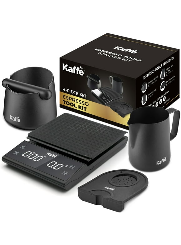 Kaffe Premium Espresso Accessories, 4 in 1 Bundle, Knock box, Digital Weighing scale, Tamper Mat, Milk Pitcher