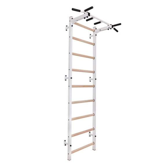 BenchK 721 White - Stall Bar for Physical Therapy and Rehabilitation with fixed steel 6-grip pull-up bar
