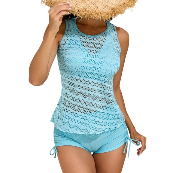 Guluxicc Women's 3 Piece Tankini Swimsuits with Cover Ups Tank Top Tummy Control Boyshorts Swim Bathing Suits for Summer Beach Vacation