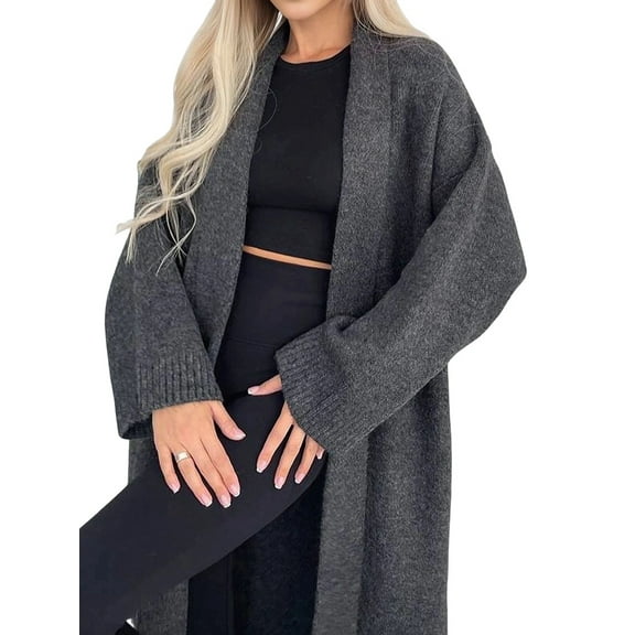 Women'S Long Cardigan Sweaters Chunky Open Front Oversized Slouchy Knit Fall Trendy Coatigan Jackets Dark Gray S