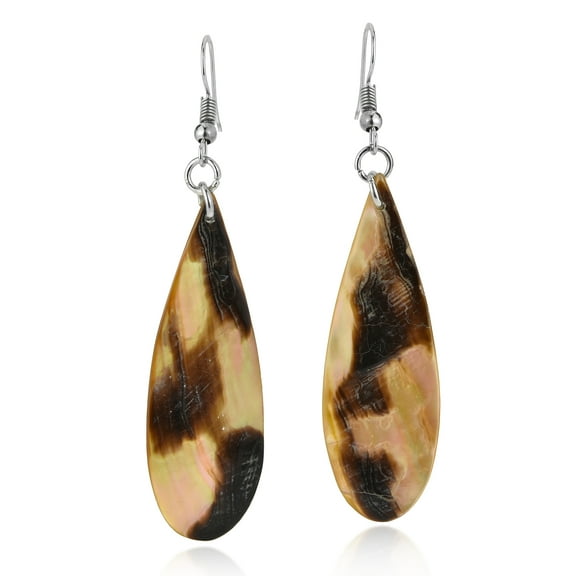 Tropical Chic Natural Brown Lip Shell Long Teardrop Dangle Earrings